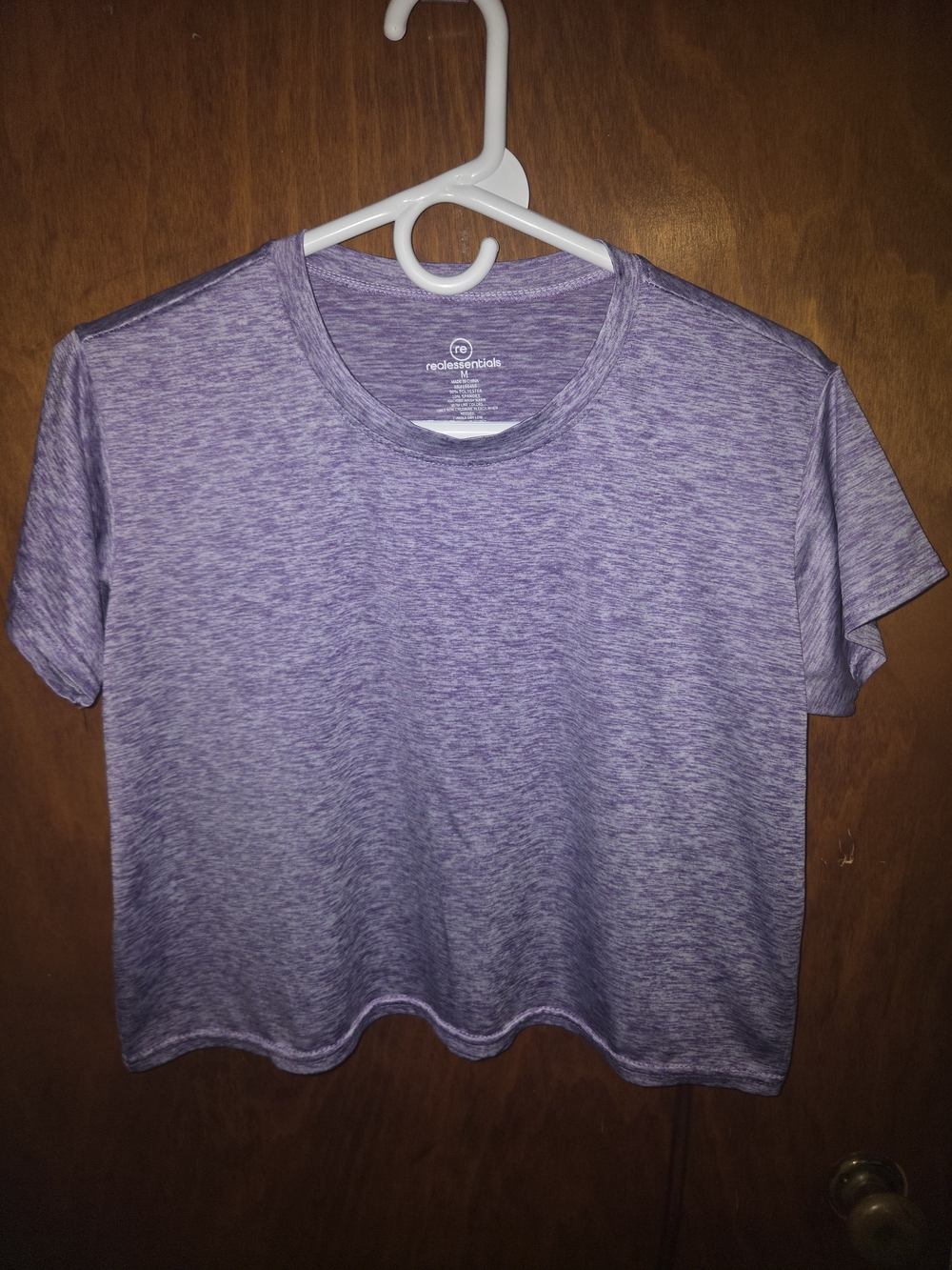 Real Essentials Purple Space Dye Dry-Fit Athletic Crop Top Tee Medium